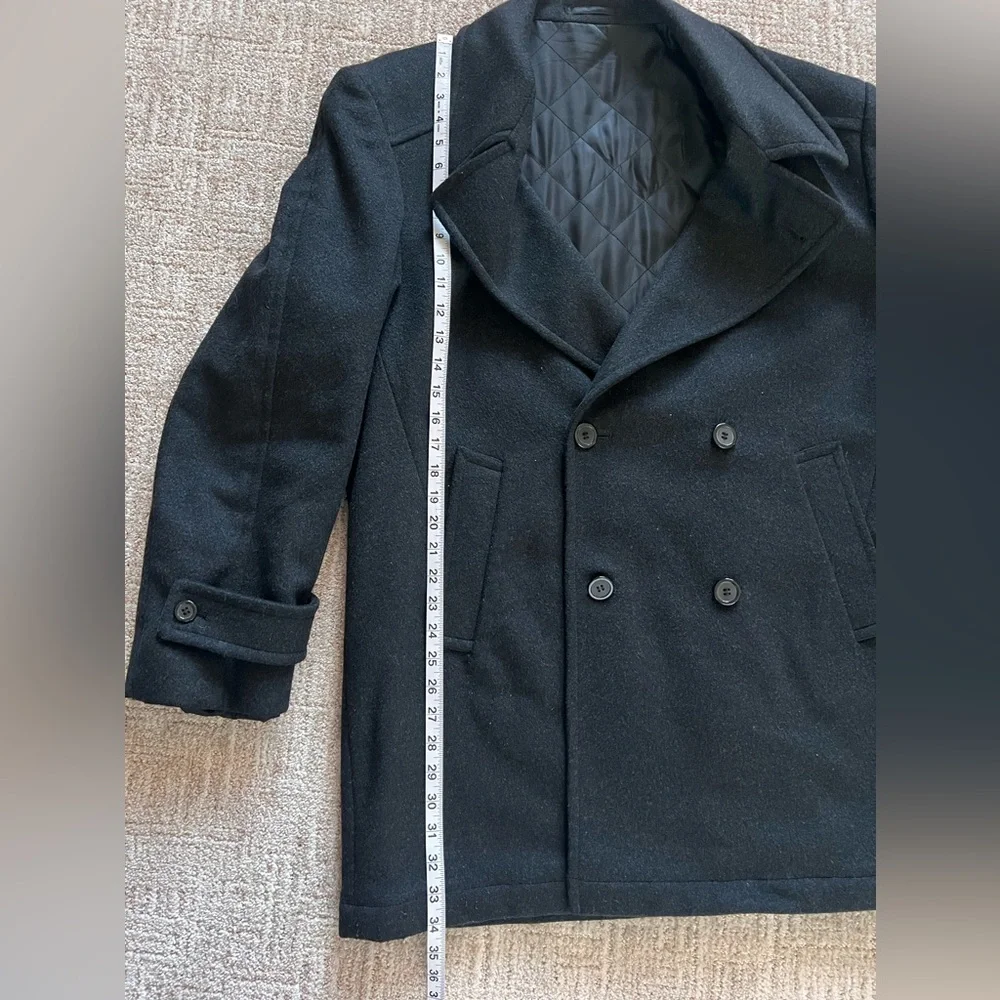Club Uomo Mens Double Breasted Quilted Lining Wool Blend Peacoat Black Size‎ 42R